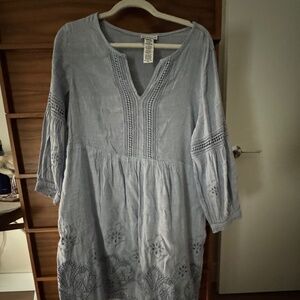 🌿 Tommy Bahama Blue Embroidered Linen Tunic Dress – Size M